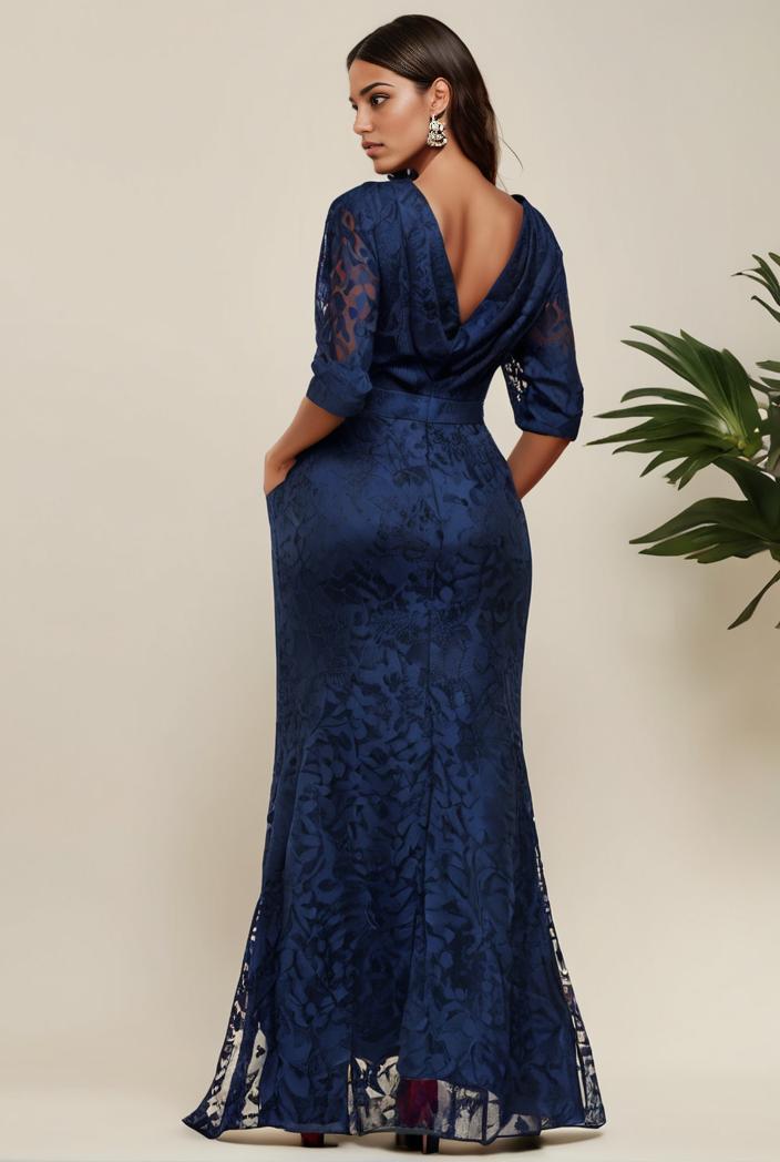 3 4 sleeve bodycon plunging back sequin evening dress 127622
