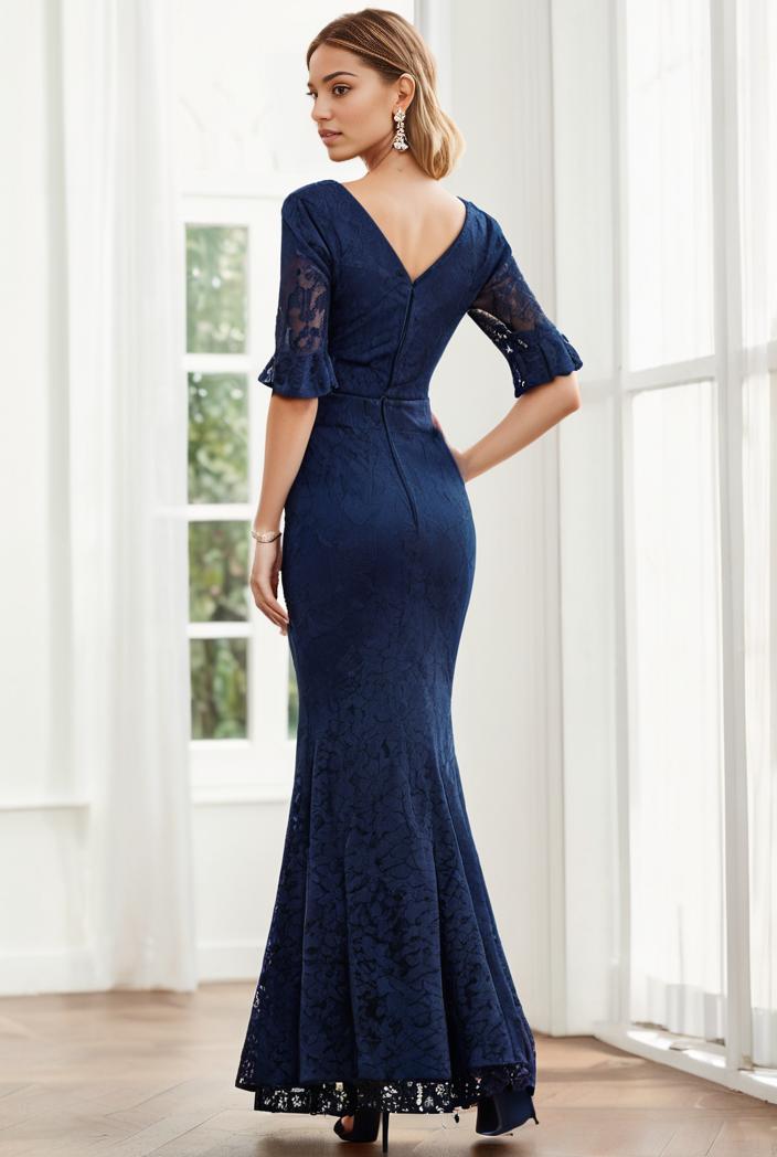 3 4 sleeve bodycon plunging back sequin evening dress 127624