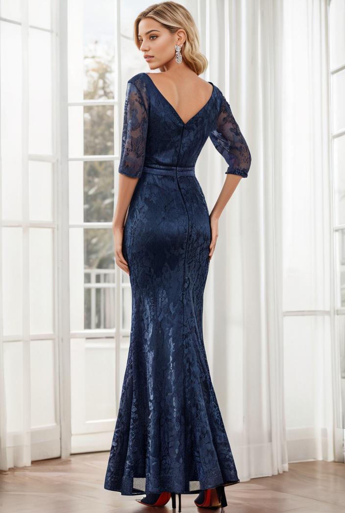 3 4 sleeve bodycon plunging back sequin evening dress 127628