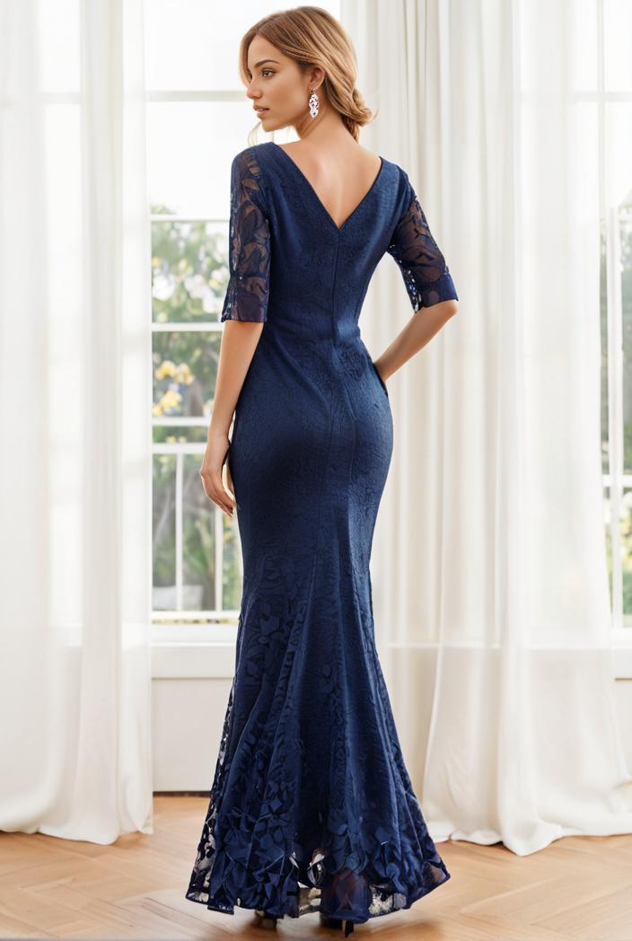 3 4 sleeve bodycon plunging back sequin evening dress 127630
