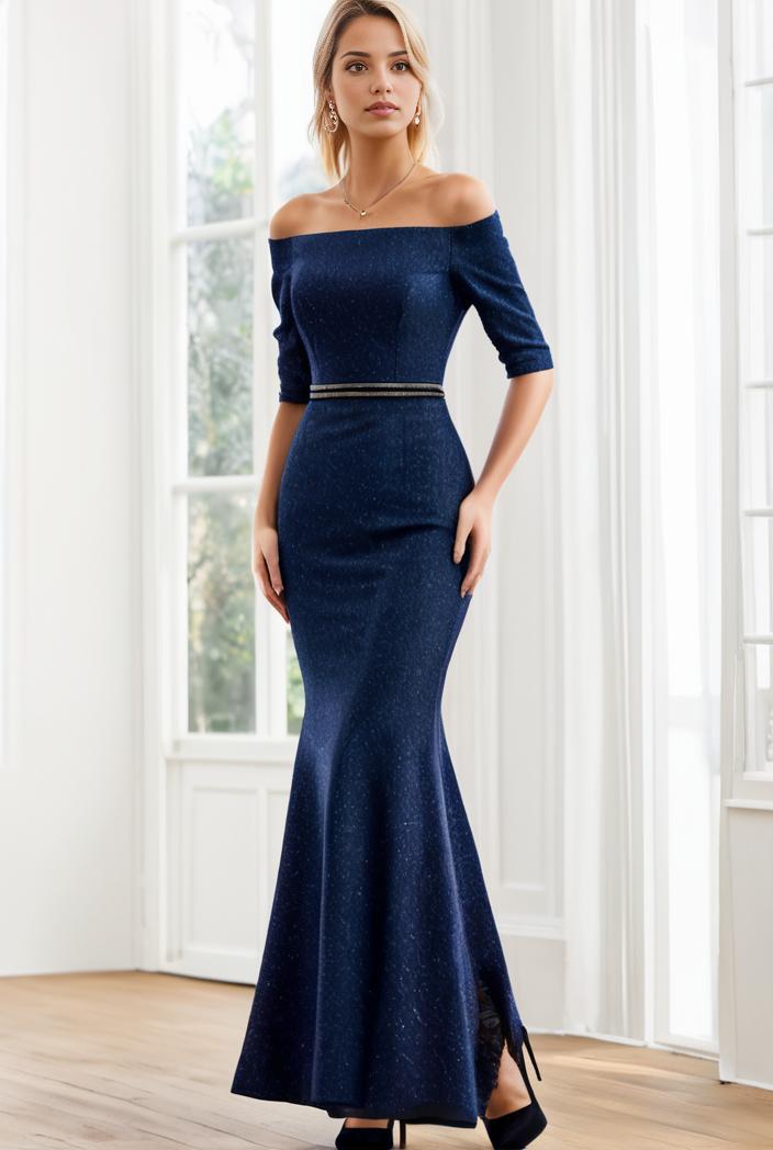 3 4 sleeve bodycon plunging back sequin evening dress 127631