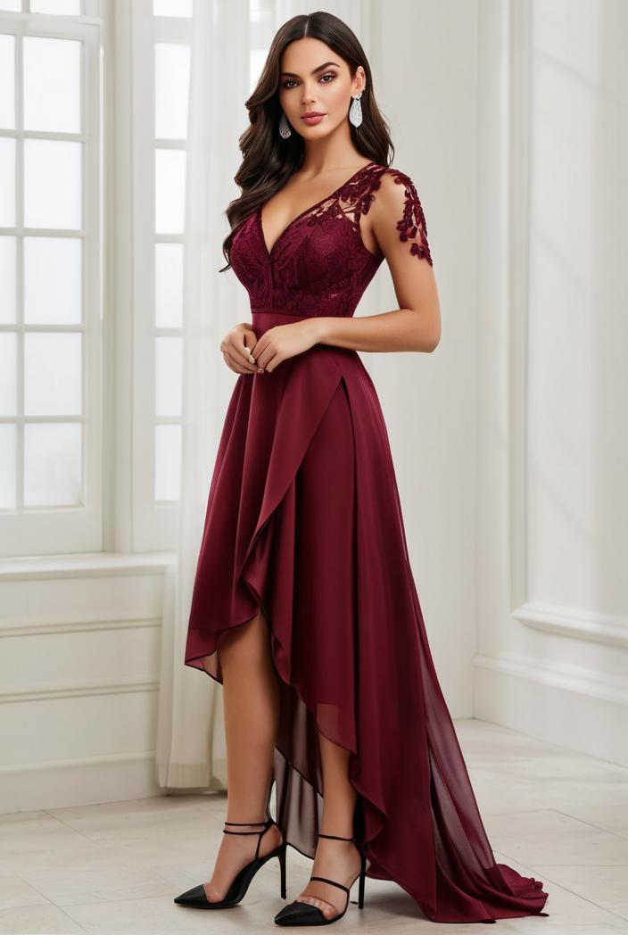 3 4 sleeve sheer sequin stripe high low hem evening dress 135904