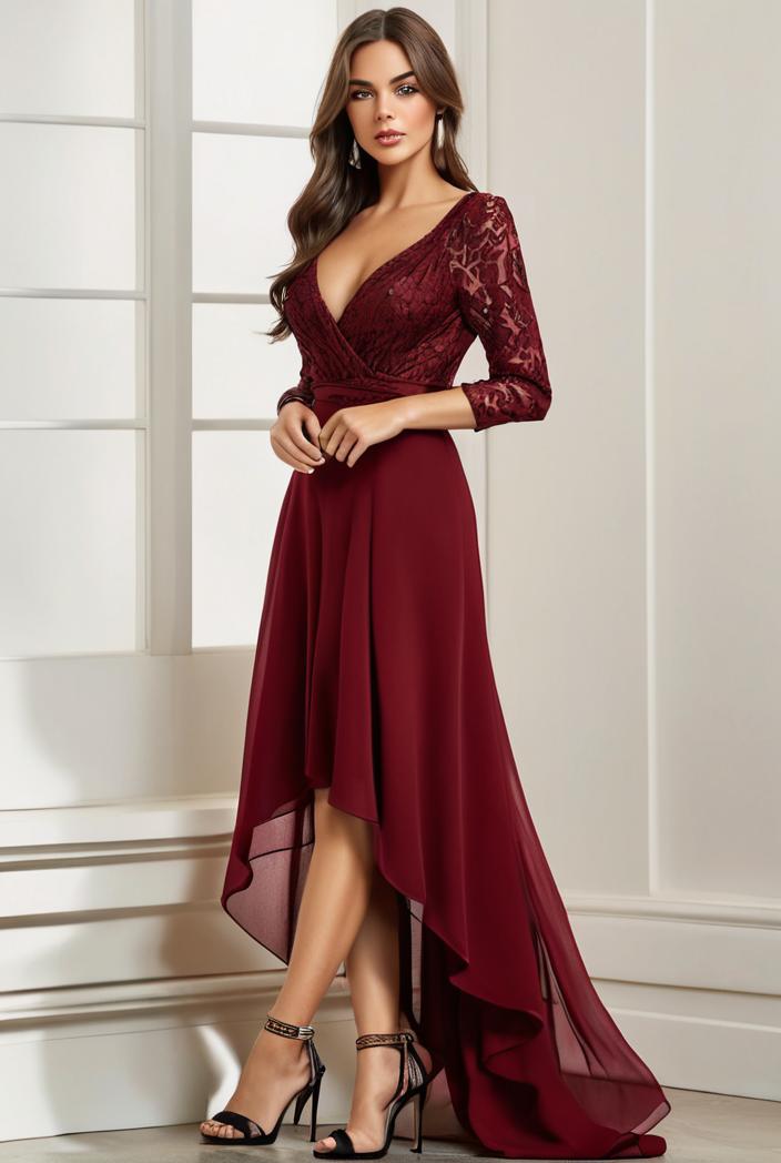 3 4 sleeve sheer sequin stripe high low hem evening dress 135905