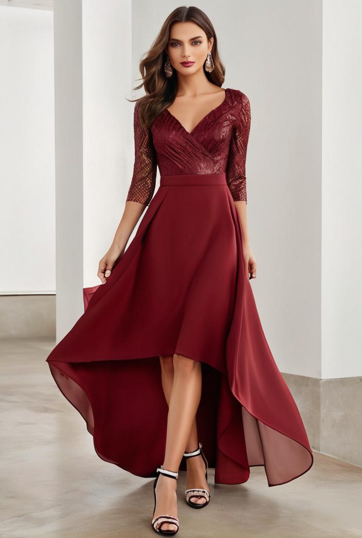 3 4 sleeve sheer sequin stripe high low hem evening dress 135917