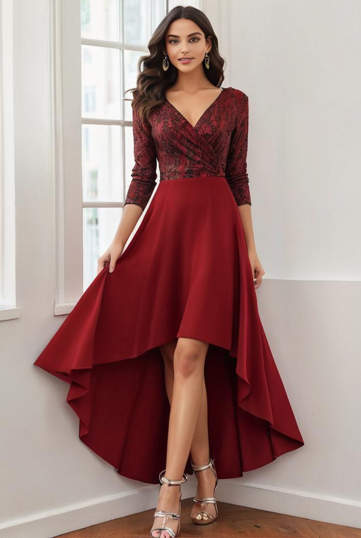 3 4 sleeve sheer sequin stripe high low hem evening dress 135918