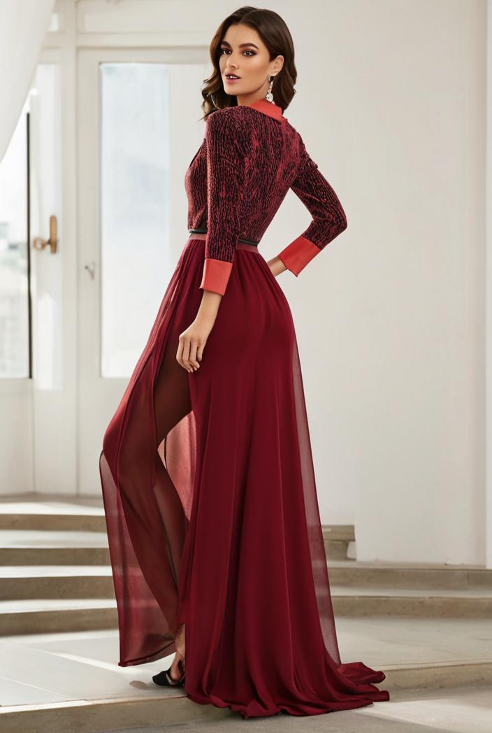 3 4 sleeve sheer sequin stripe high low hem evening dress 135924