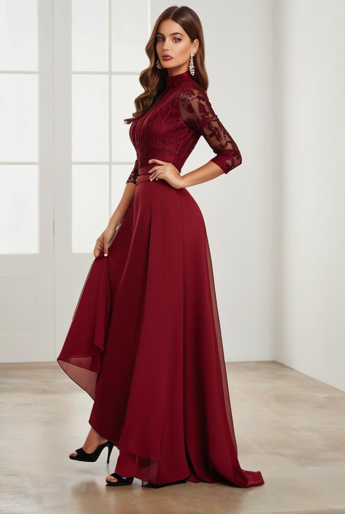 3 4 sleeve sheer sequin stripe high low hem evening dress 135925