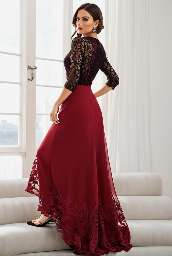 3 4 sleeve sheer sequin stripe high low hem evening dress 135939
