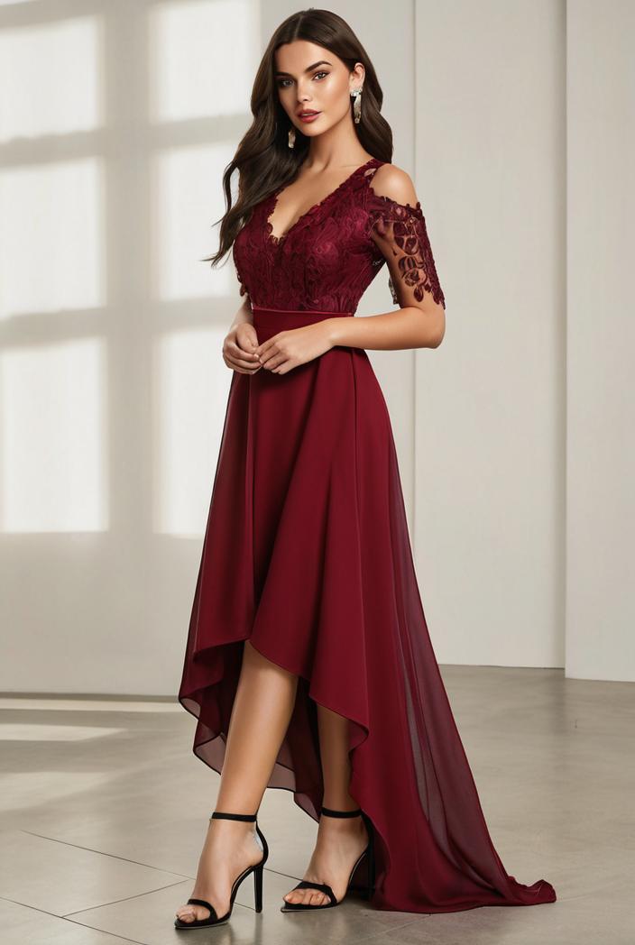 3 4 sleeve sheer sequin stripe high low hem evening dress 135948