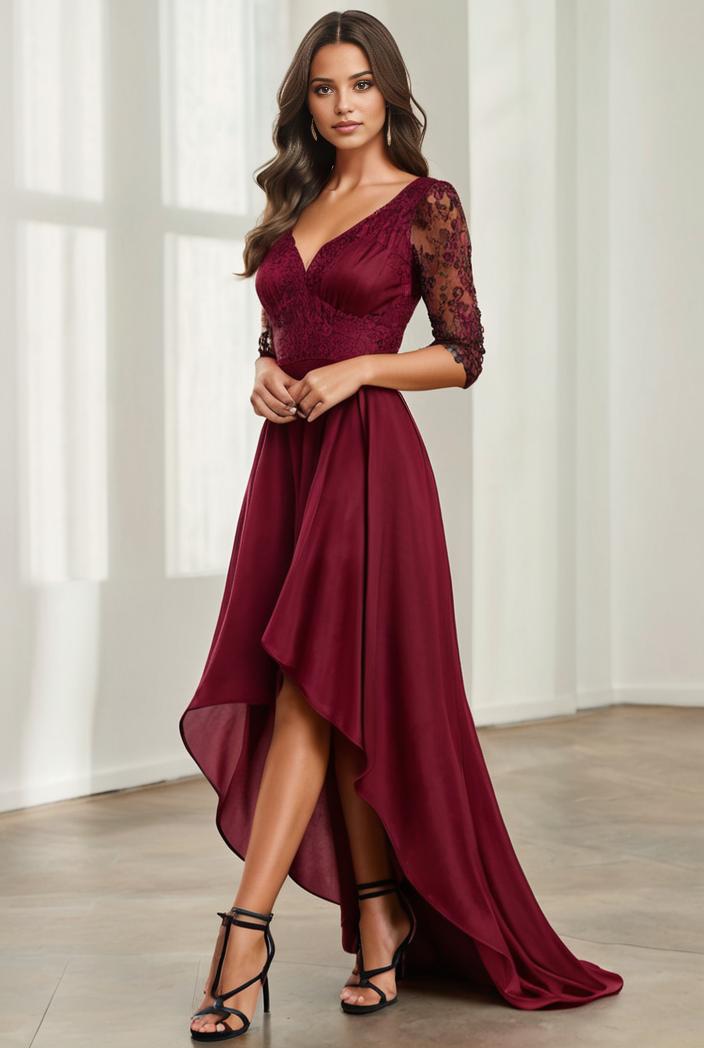 3 4 sleeve sheer sequin stripe high low hem evening dress 128603