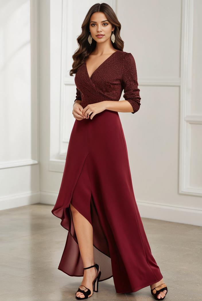 3 4 sleeve sheer sequin stripe high low hem evening dress 128609