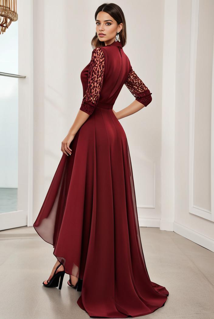 3 4 sleeve sheer sequin stripe high low hem evening dress 128630