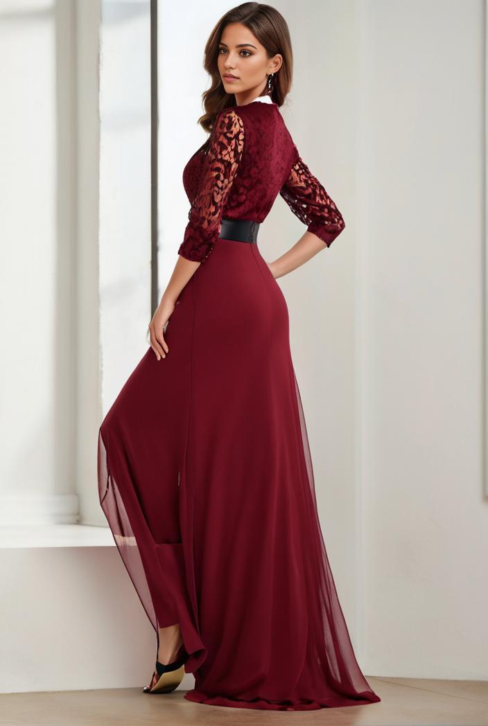 3 4 sleeve sheer sequin stripe high low hem evening dress 128631