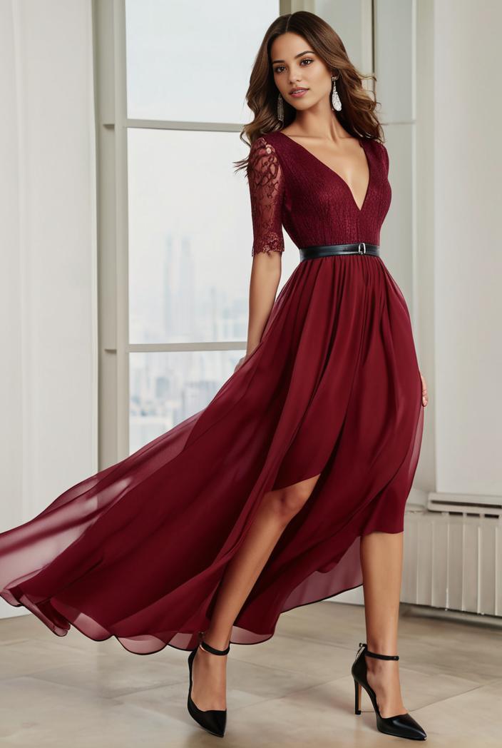 3 4 sleeve sheer sequin stripe high low hem evening dress 128635