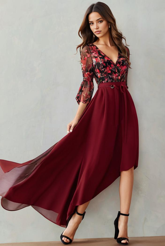 3 4 sleeve sheer sequin stripe high low hem evening dress 128639