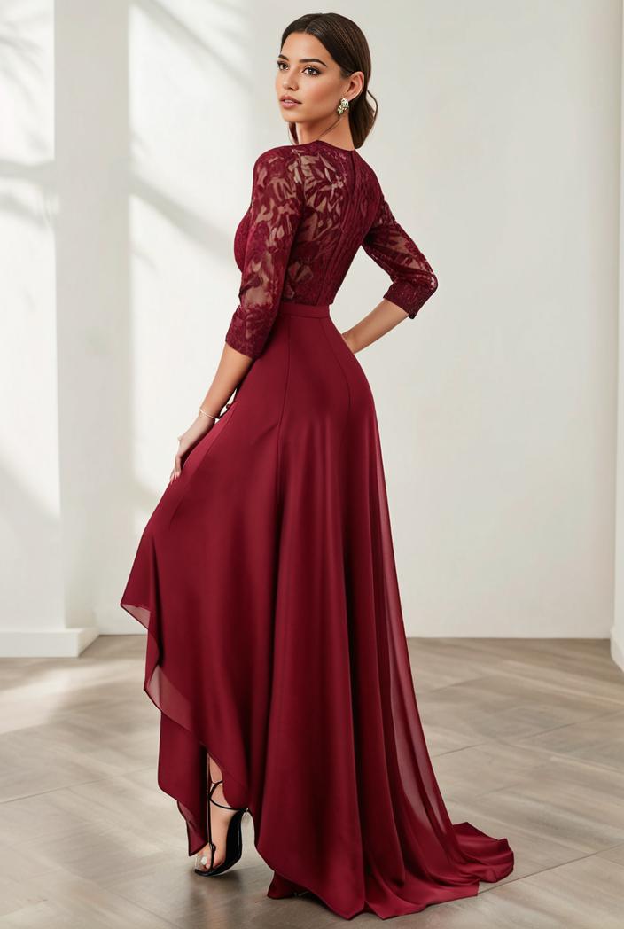 3 4 sleeve sheer sequin stripe high low hem evening dress 128643