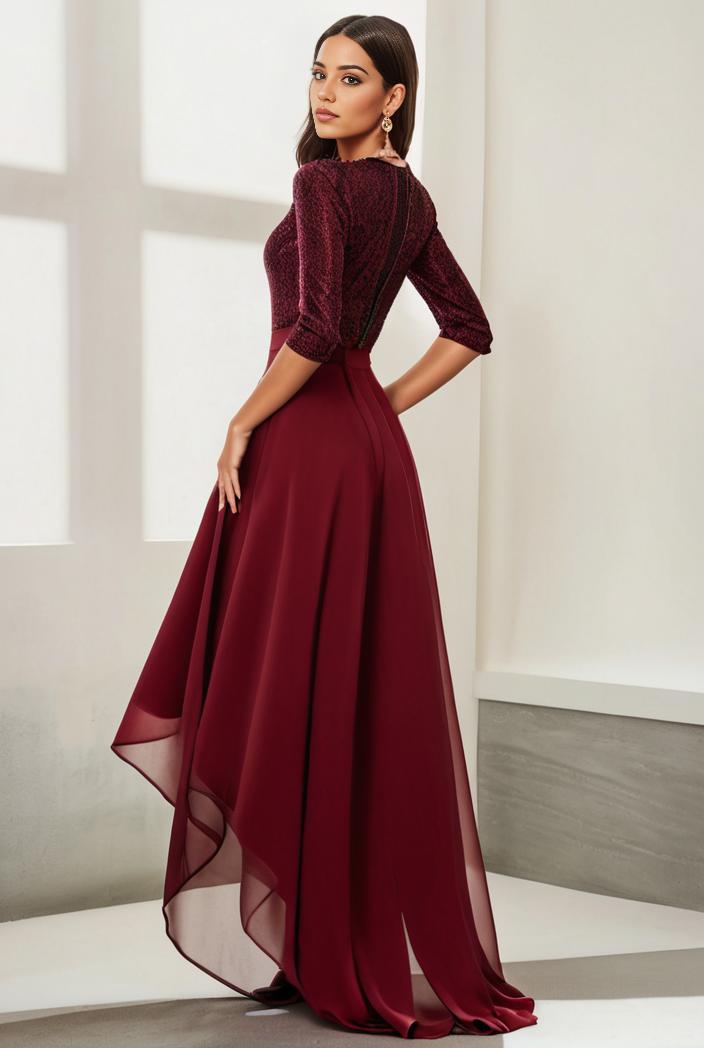 3 4 sleeve sheer sequin stripe high low hem evening dress 128644