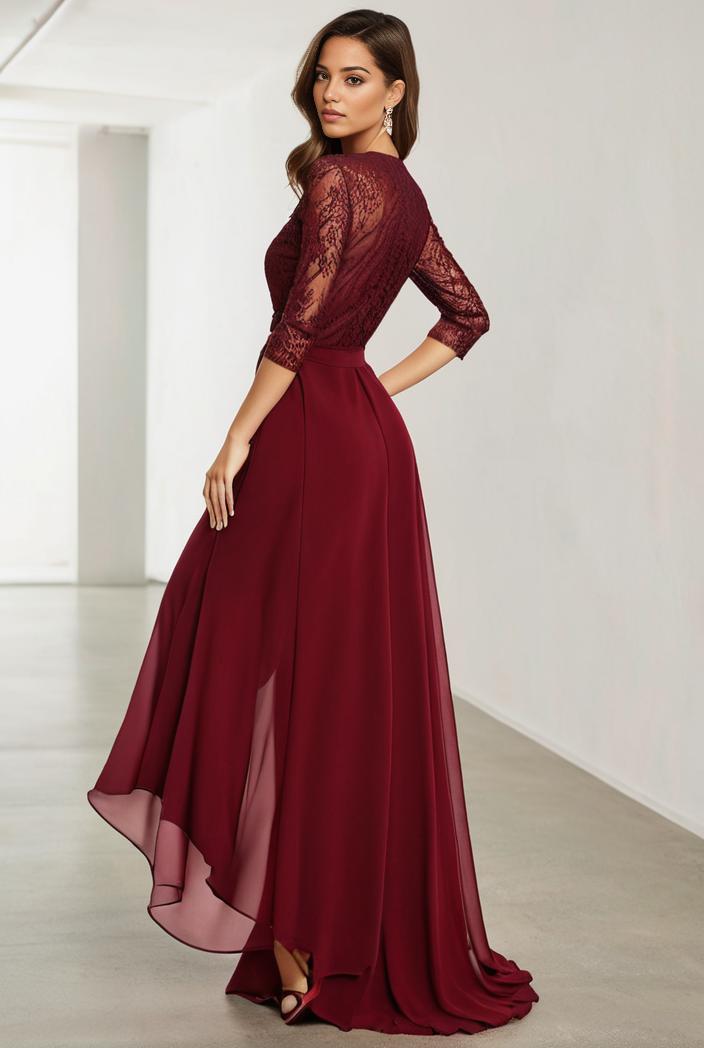 3 4 sleeve sheer sequin stripe high low hem evening dress 128649