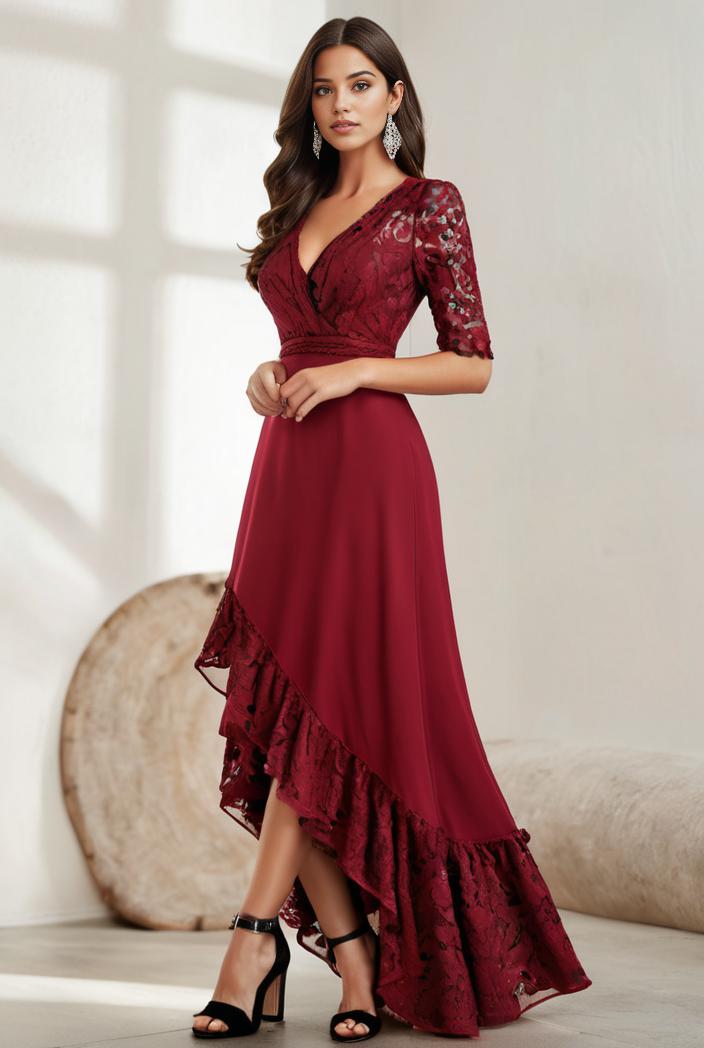 3 4 sleeve sheer sequin stripe high low hem evening dress 128653