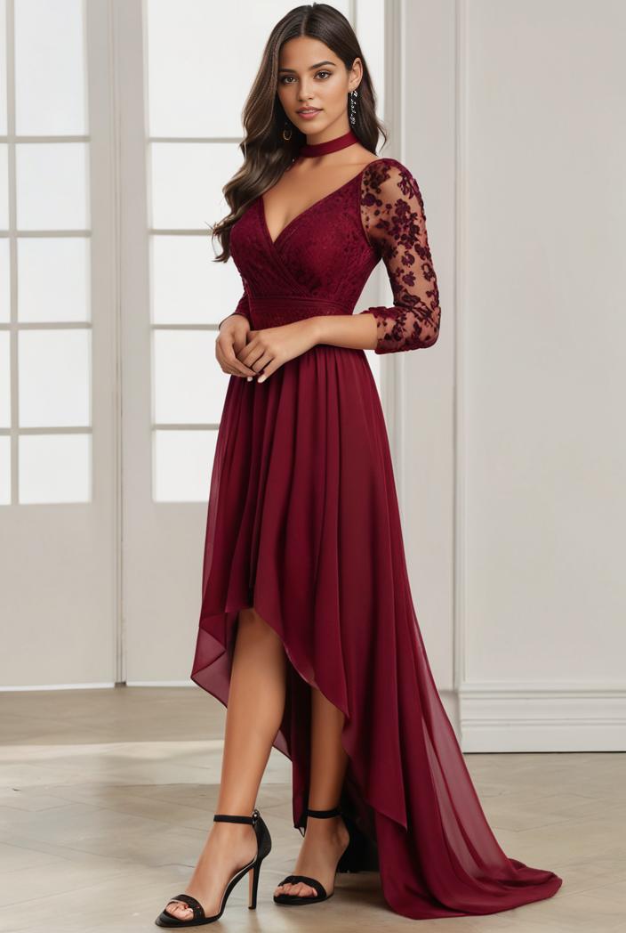 3 4 sleeve sheer sequin stripe high low hem evening dress 128658