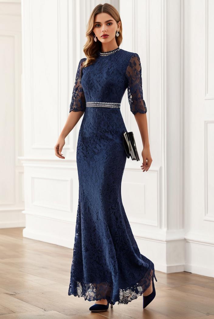 3 4 sleeve bodycon plunging back sequin evening dress 137868
