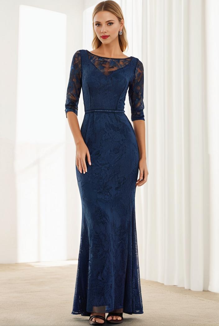 3 4 sleeve bodycon plunging back sequin evening dress 132236