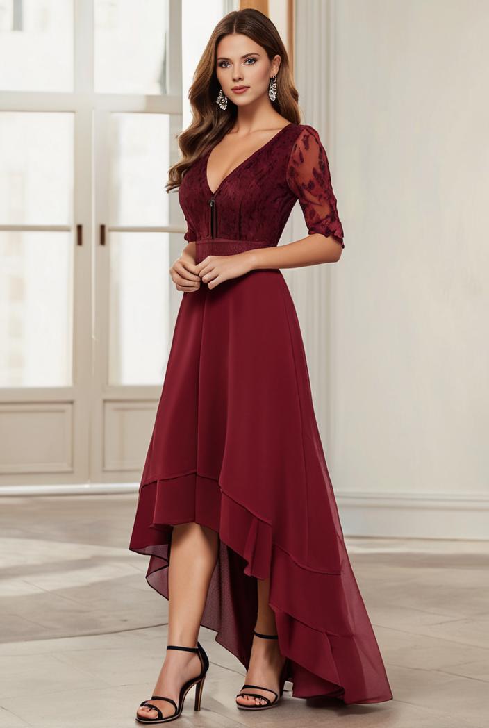 3 4 sleeve sheer sequin stripe high low hem evening dress 132260