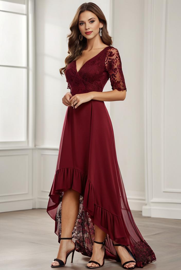 3 4 sleeve sheer sequin stripe high low hem evening dress 132261