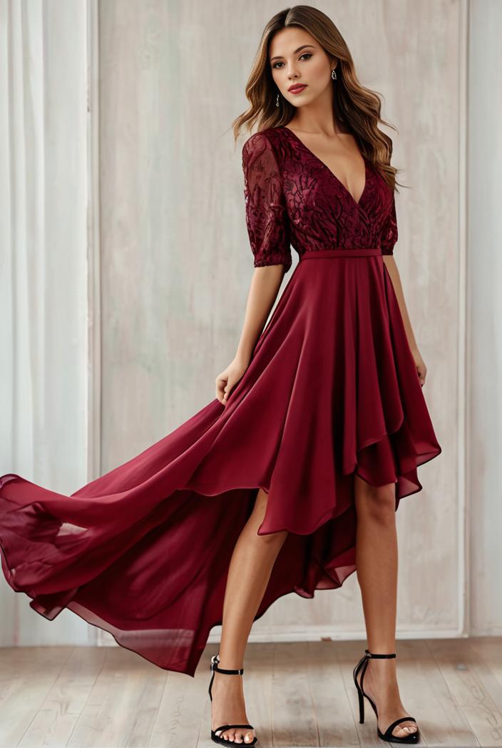 3 4 sleeve sheer sequin stripe high low hem evening dress 132265