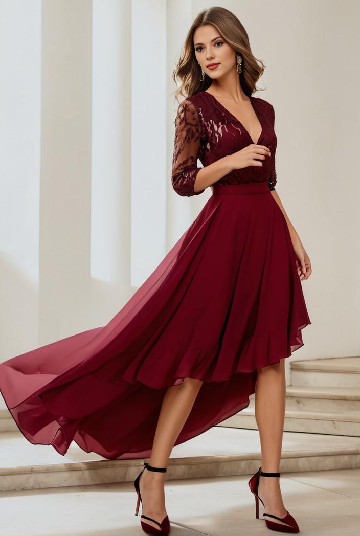 3 4 sleeve sheer sequin stripe high low hem evening dress 132266