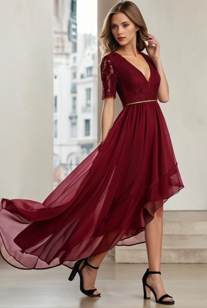 3 4 sleeve sheer sequin stripe high low hem evening dress 132268