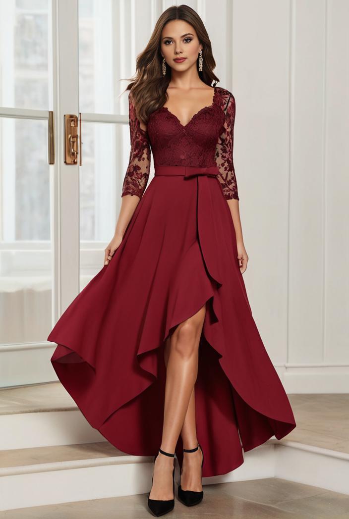 3 4 sleeve sheer sequin stripe high low hem evening dress 132316