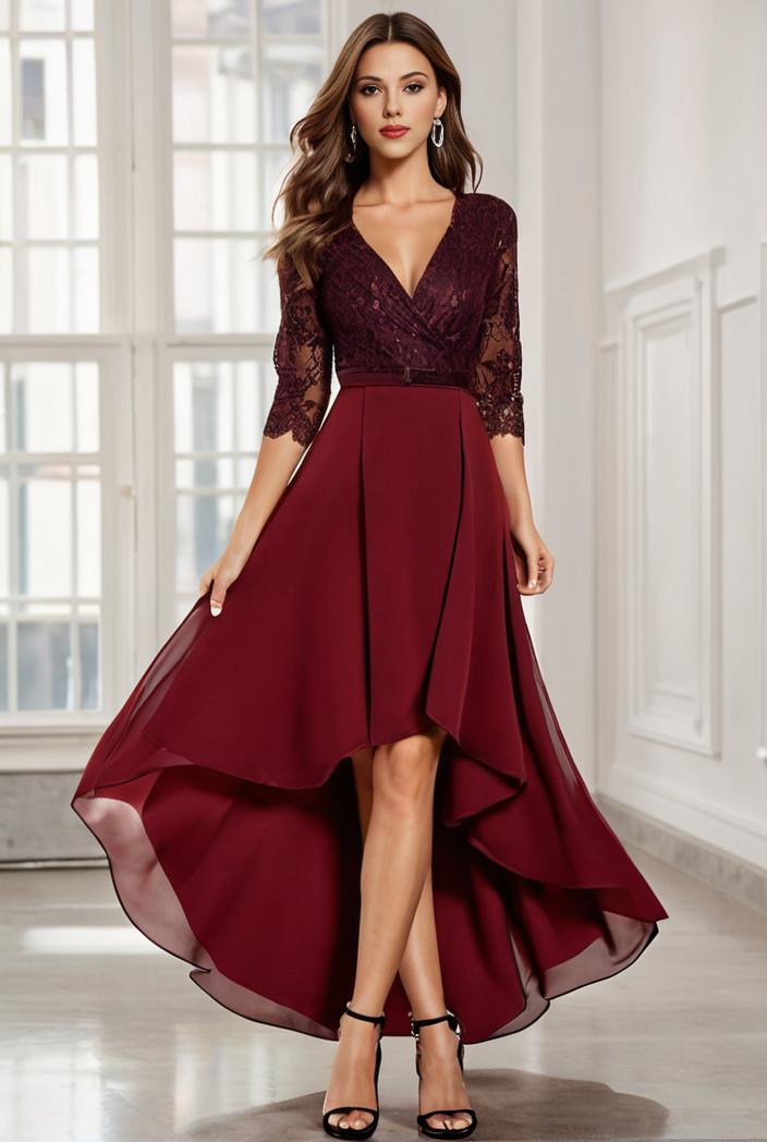 3 4 sleeve sheer sequin stripe high low hem evening dress 132317