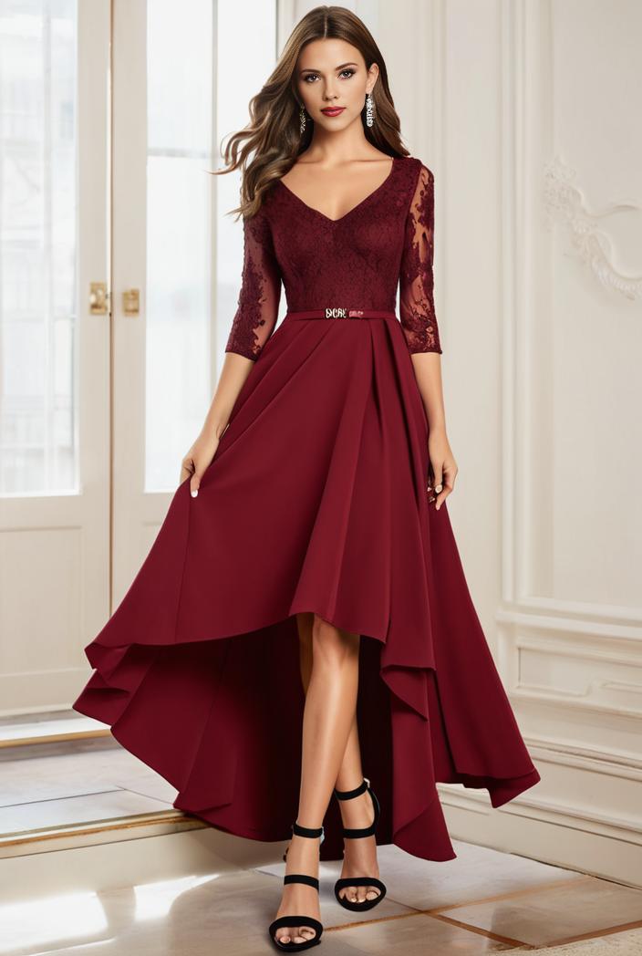 3 4 sleeve sheer sequin stripe high low hem evening dress 132320