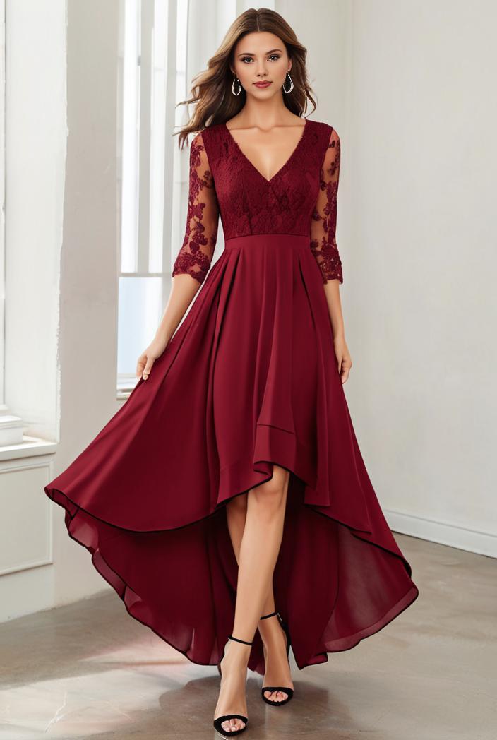 3 4 sleeve sheer sequin stripe high low hem evening dress 132321