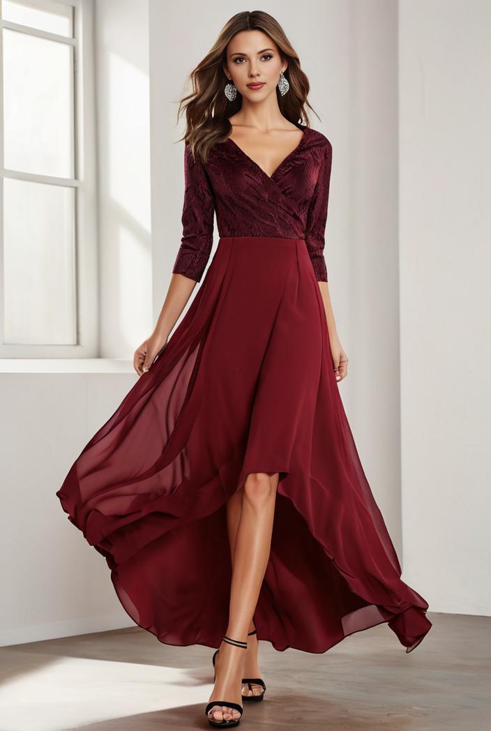 3 4 sleeve sheer sequin stripe high low hem evening dress 132323