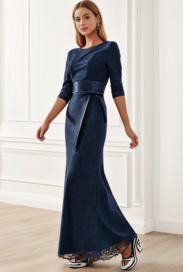 3 4 sleeve bodycon plunging back sequin evening dress 118739