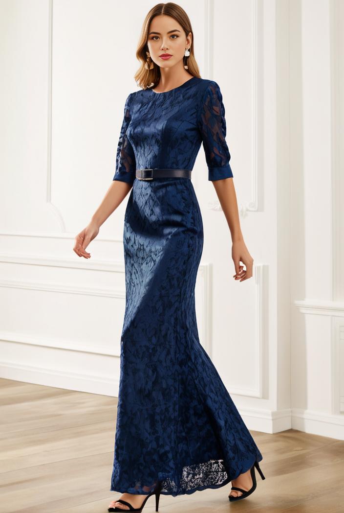 3 4 sleeve bodycon plunging back sequin evening dress 118743
