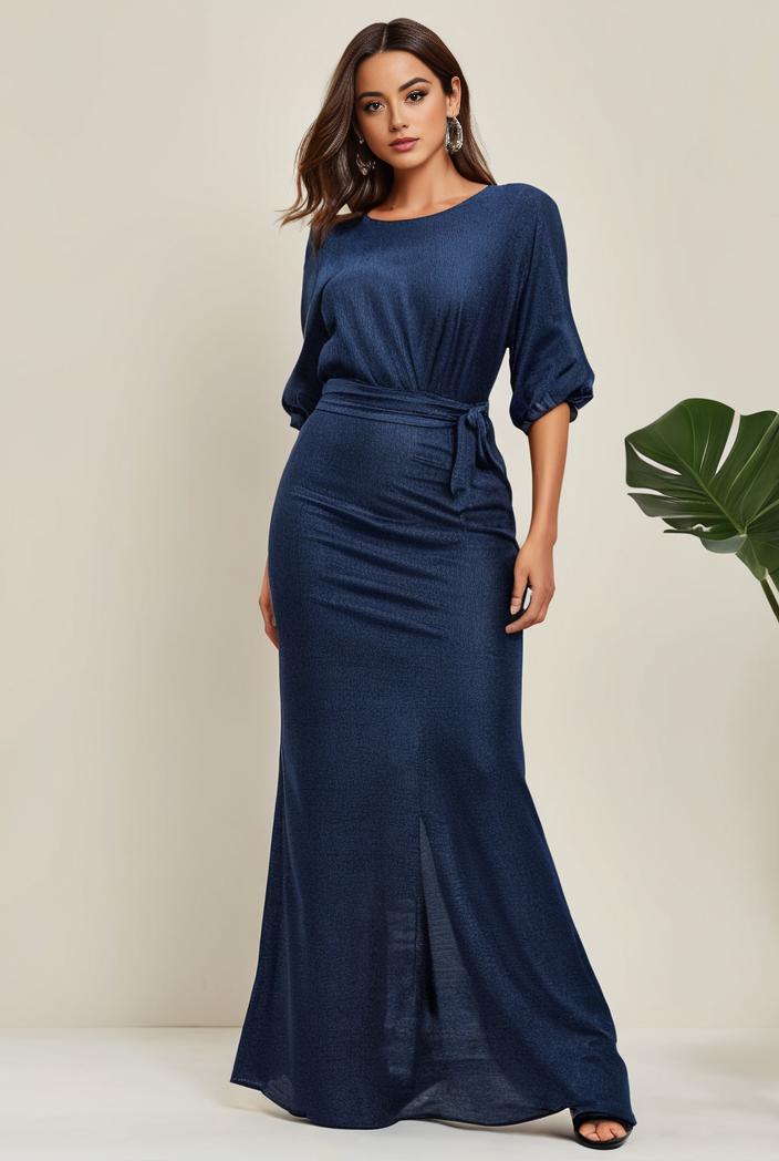 3 4 sleeve bodycon plunging back sequin evening dress 118752