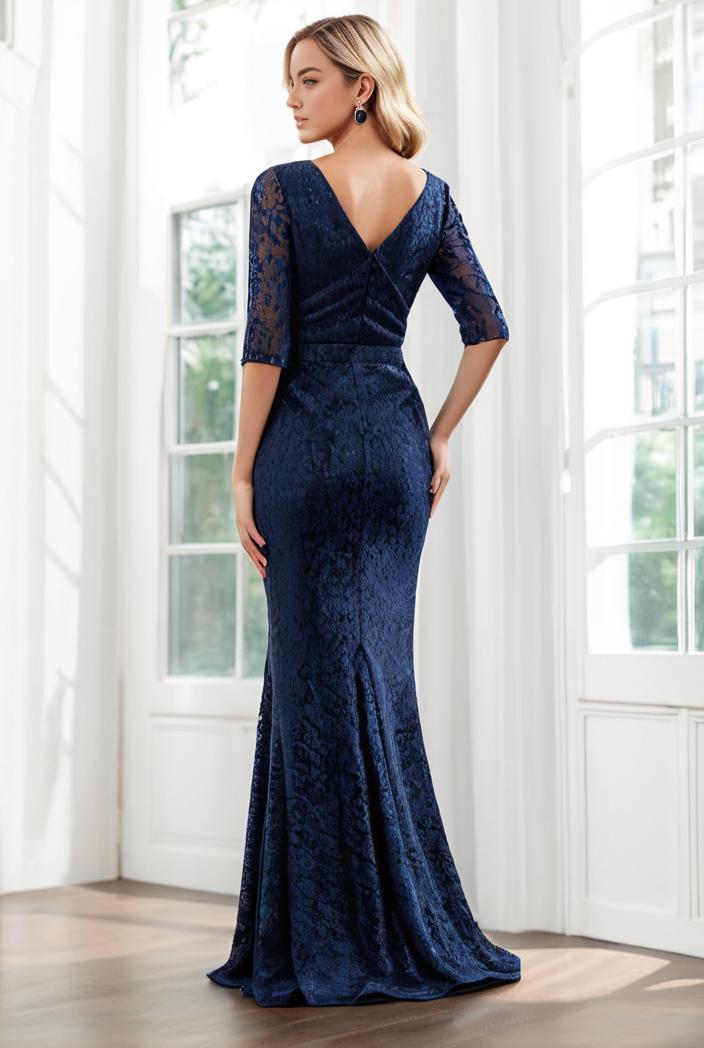 3 4 sleeve bodycon plunging back sequin evening dress 118754