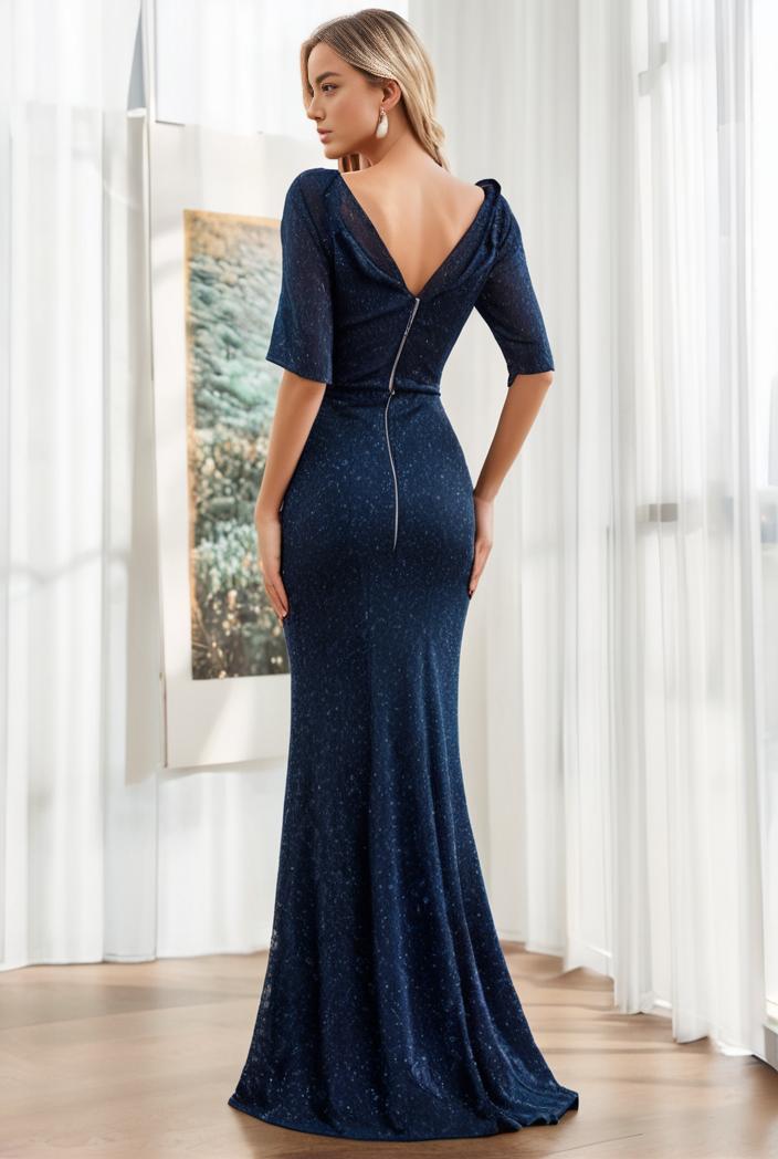 3 4 sleeve bodycon plunging back sequin evening dress 118757