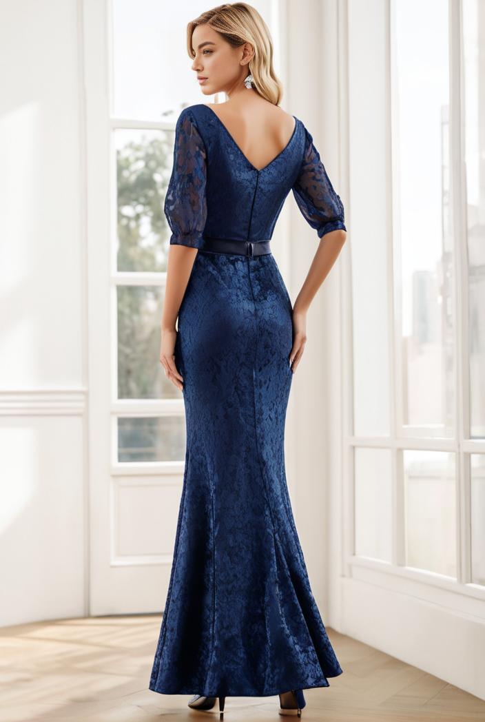 3 4 sleeve bodycon plunging back sequin evening dress 118759