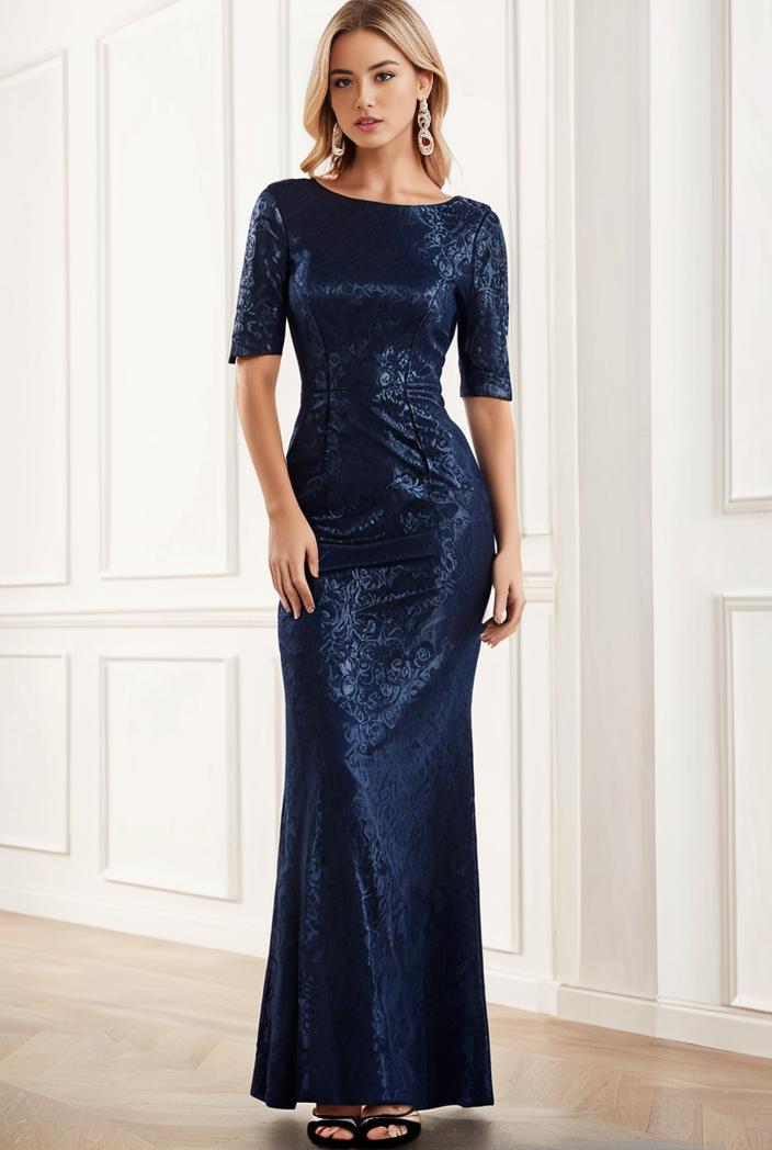 3 4 sleeve bodycon plunging back sequin evening dress 118764