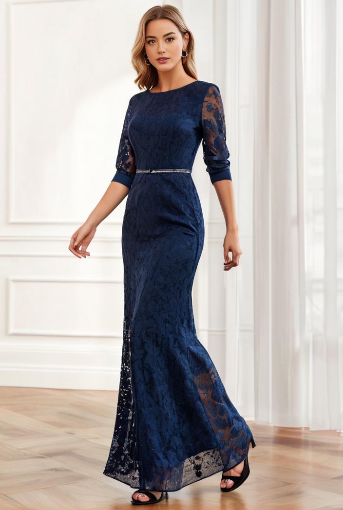3 4 sleeve bodycon plunging back sequin evening dress 137424