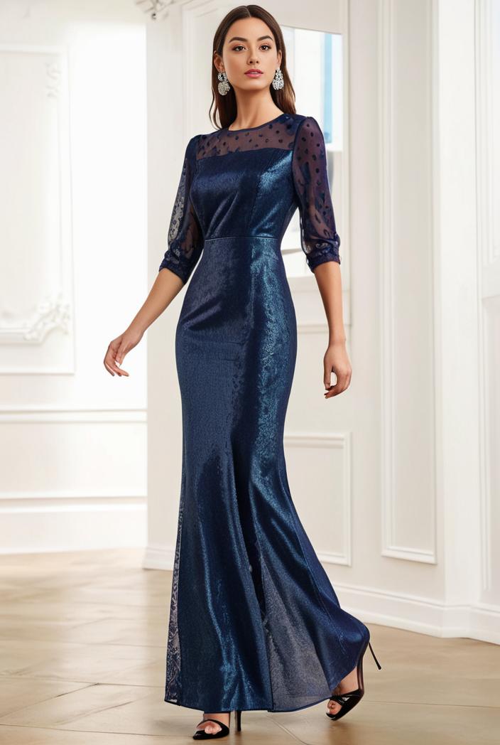 3 4 sleeve bodycon plunging back sequin evening dress 137423