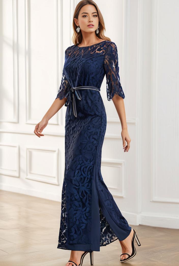 3 4 sleeve bodycon plunging back sequin evening dress 137427
