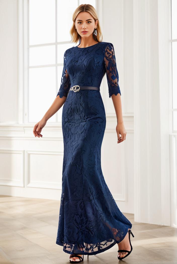 3 4 sleeve bodycon plunging back sequin evening dress 137428