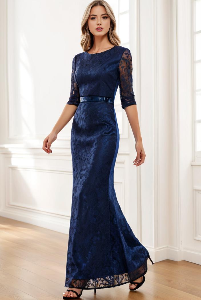3 4 sleeve bodycon plunging back sequin evening dress 137426