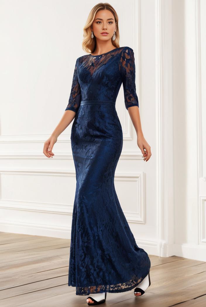 3 4 sleeve bodycon plunging back sequin evening dress 137429