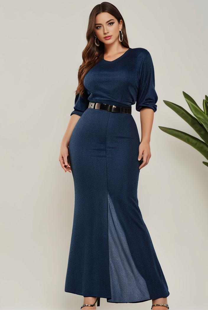 3 4 sleeve bodycon plunging back sequin evening dress 137431